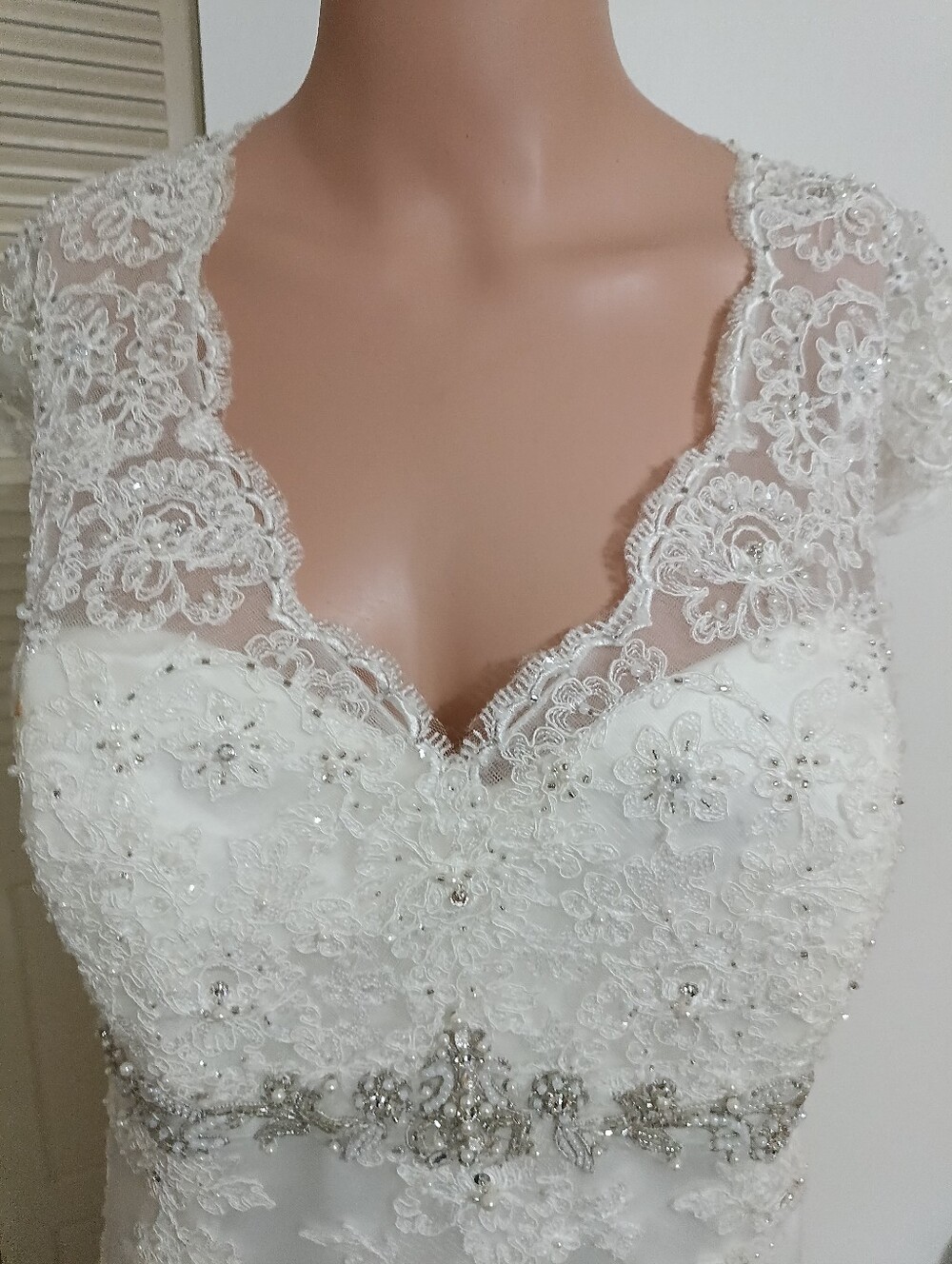 David's Bridal Ivory Beaded Wedding Dress - Picture 3 of 6
